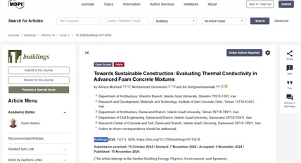 انتشار مقاله پژوهشگران کلینیک بتن ایران درباره بهینه‌سازی بتن و پنل‌های پیش‌ساخته عایق در مجله علمی Buildings