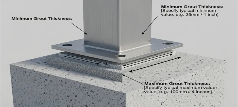 حداقل و حداکثر ضخامت گروت زیر صفحه ستون